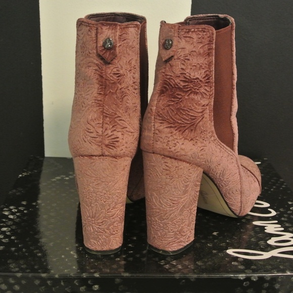 Sam Edelman Blush Pink Floral Print Velvet Block Heel Booties - Picture 4 of 5